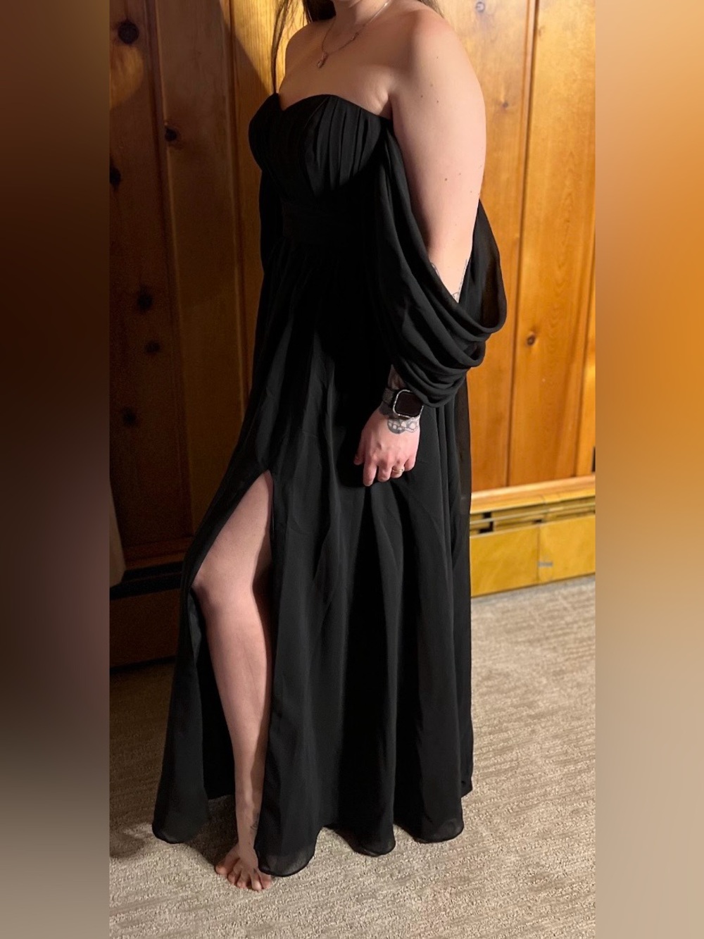 Elegant Black One-Shoulder Evening Dress with Side Slit